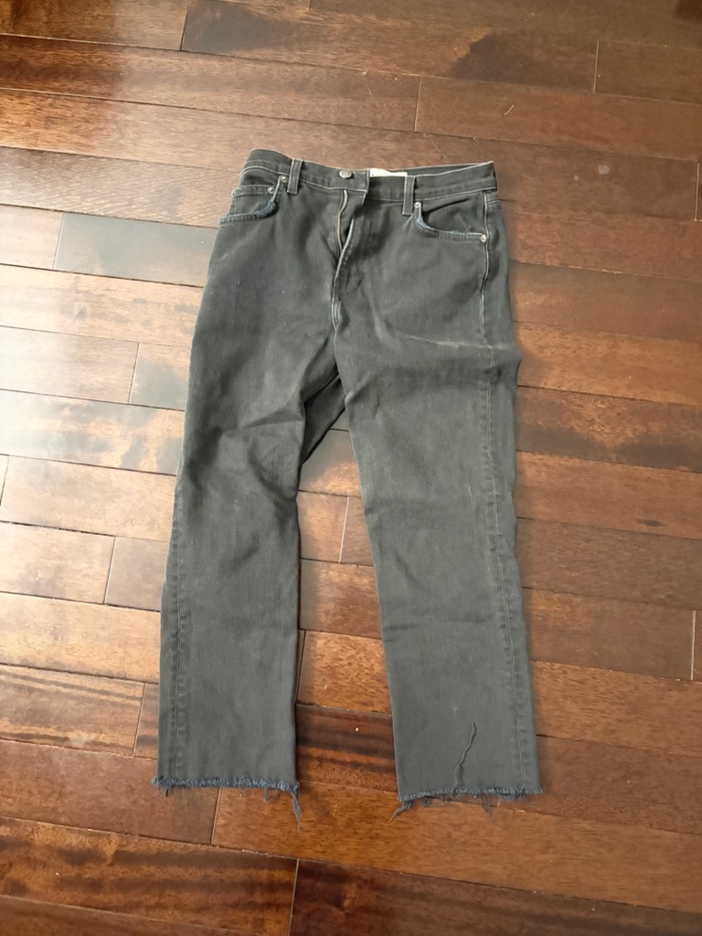 Reformation Cropped Straight Jeans in Washed Black